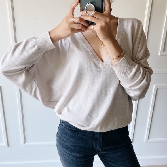IRO Sweaters - IRO Deep V Neck Cream Sweater - XS